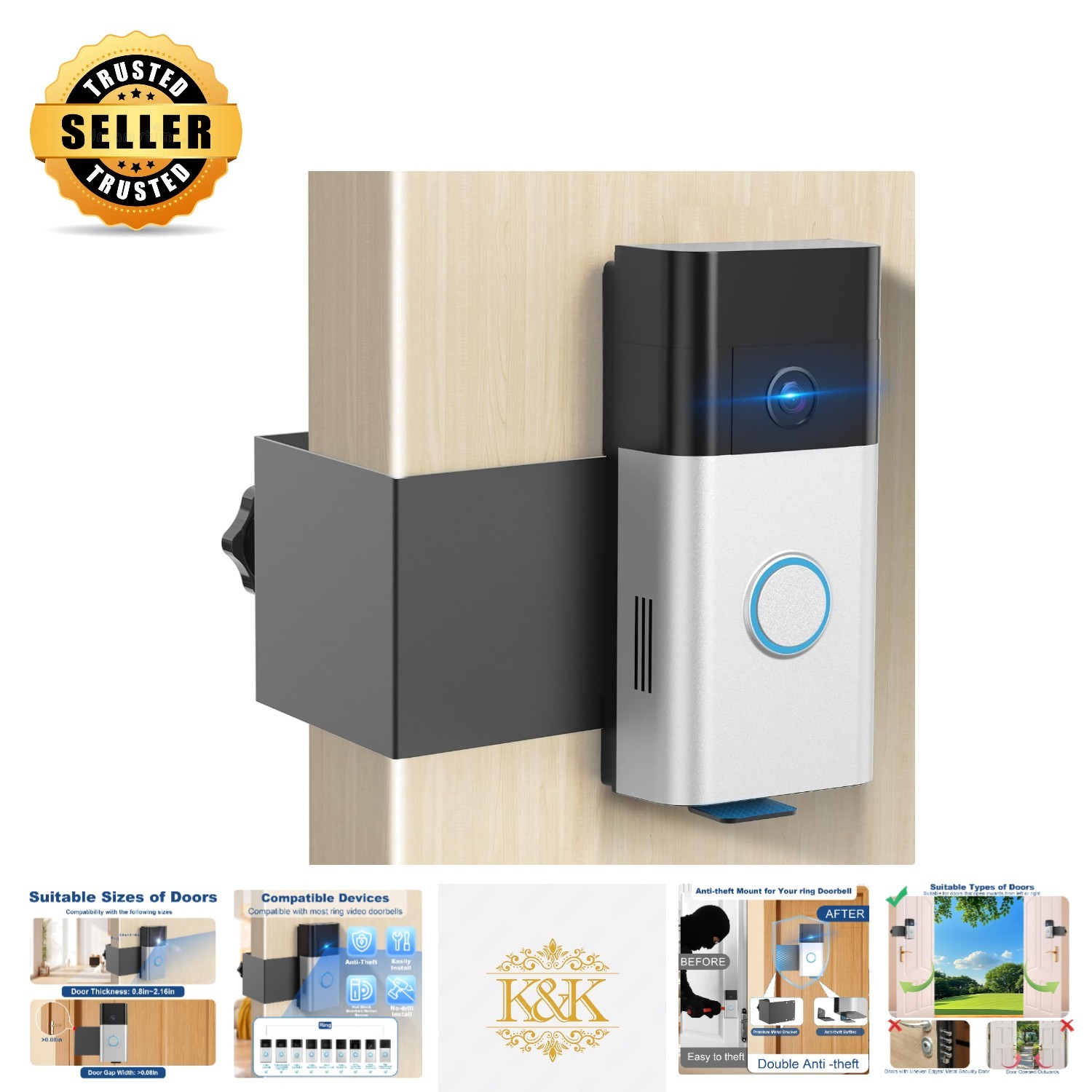 Effortless Installation: Anti-Theft No-Drill Mount for Ring Doorbell Cameras