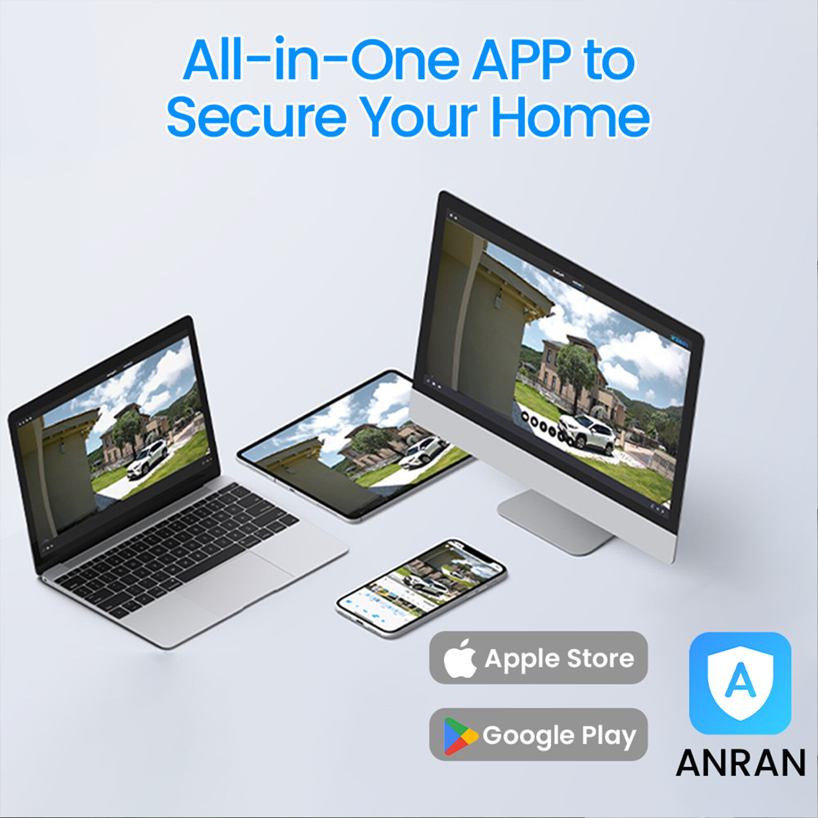 ANRAN Home Security Camera System Solar Panel 360°PTZ Wireless 3MP Outdoor Audio