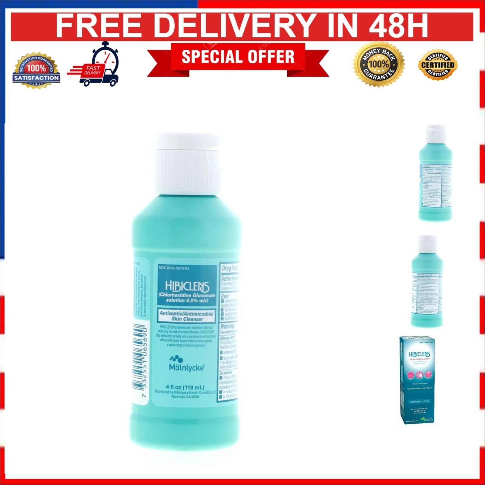 Hibiclens Skin Cleanser Antiseptic Antimicrobial 4 oz (3 Pack)