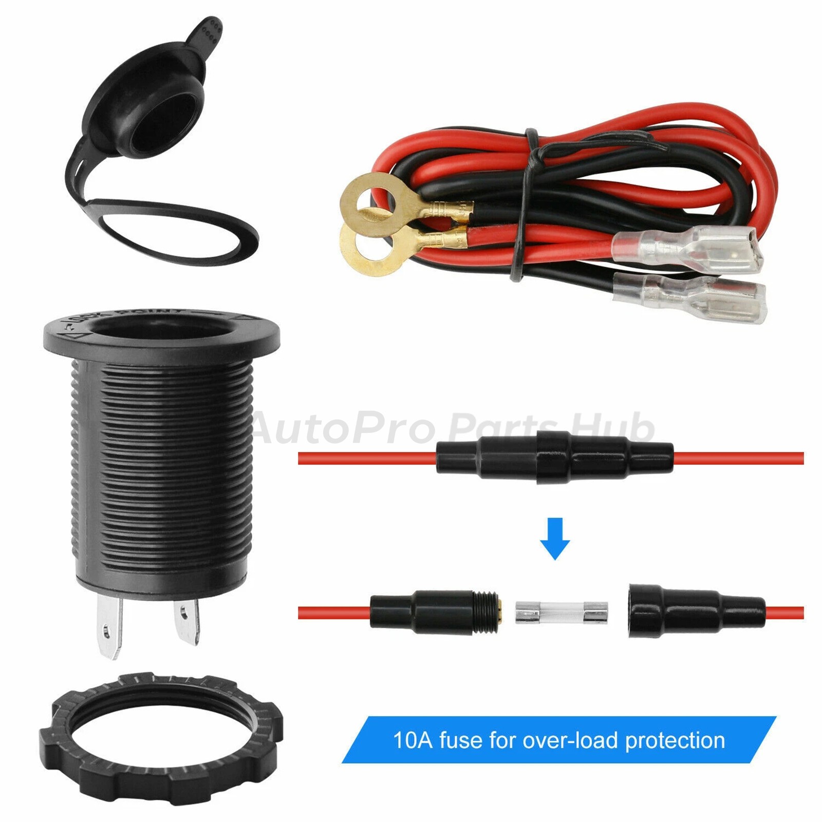 12V Cigarette Lighter Socket Power Outlet Socket Receptacle ATV Motorcycle Car