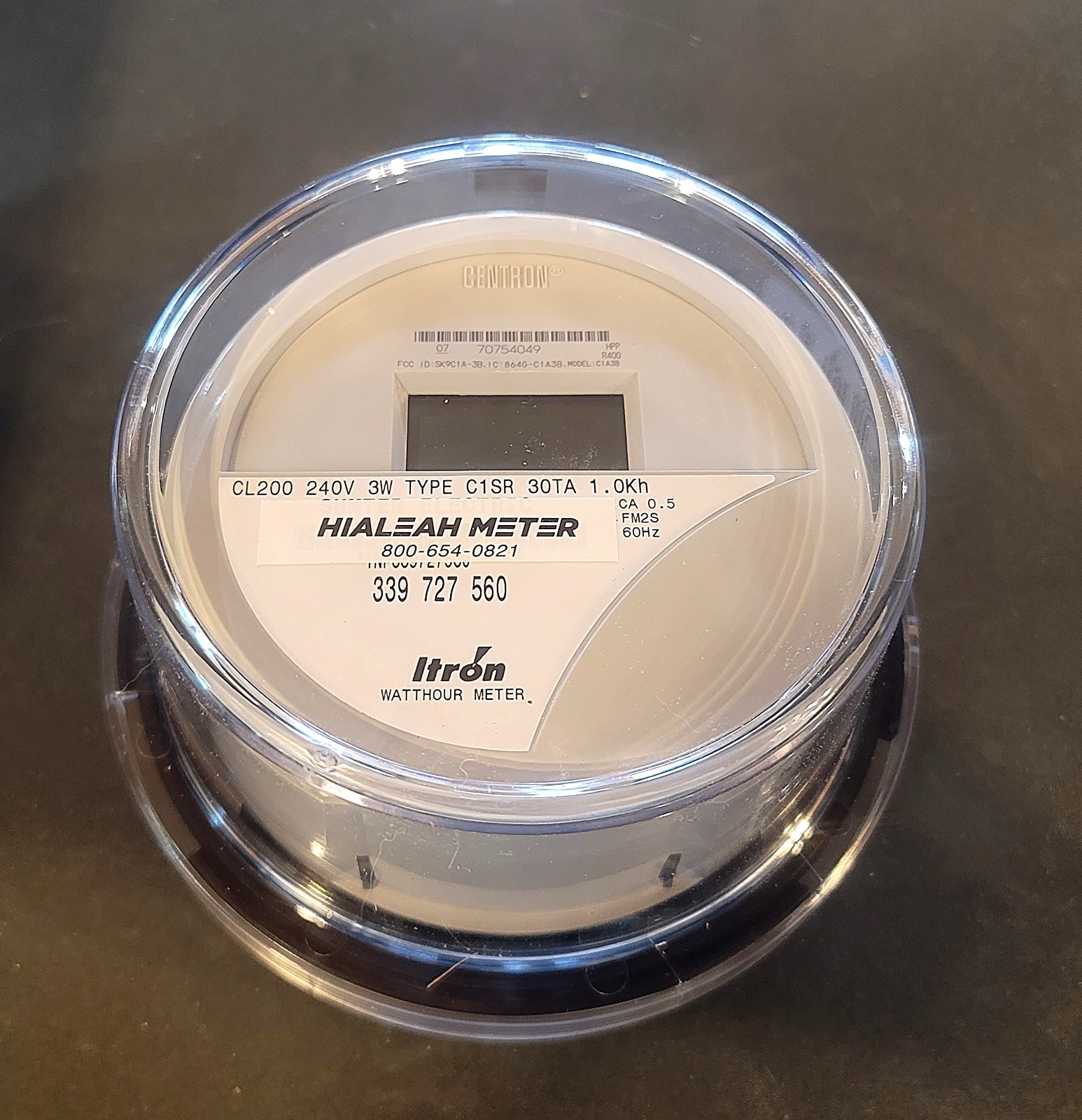NEW Centron Itron Watthour Meter CL200, 240V, 3W, C1SLR, 30TA, 1.0Kh 60Hz