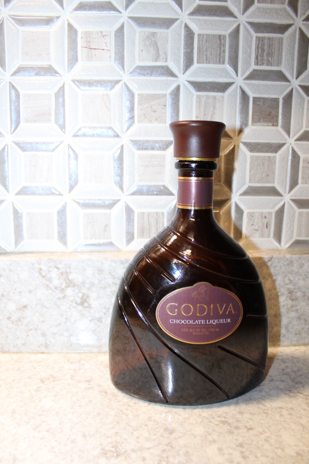1 Empty 750 ML Godiva Chocolate Liqueur Bottle With Cap