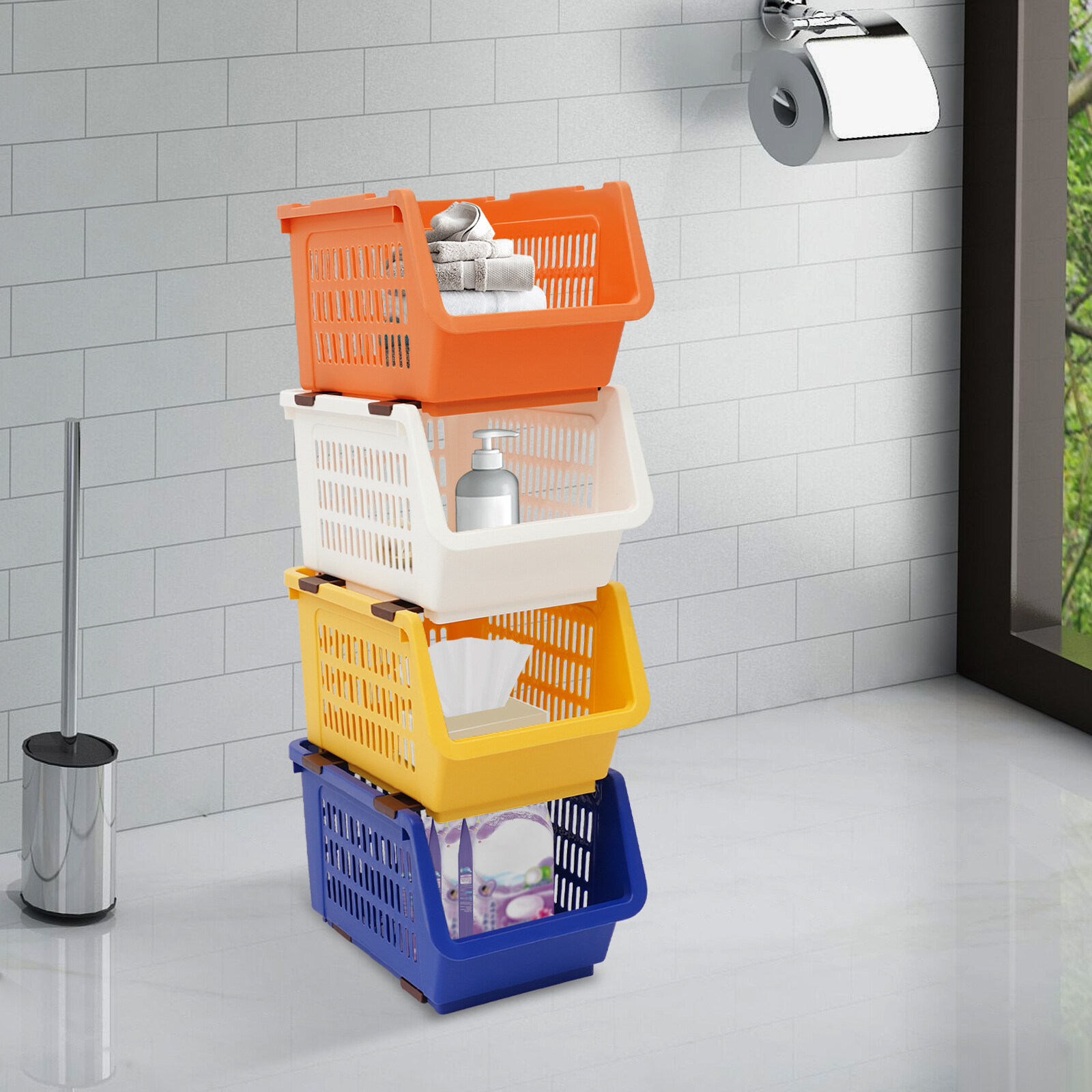 4 PCS Stacking Storage Baskets Stackable Organizing Bins Household Holding Cases