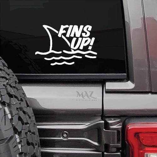 Fins Up Vinyl Sticker - Removable Waterproof Decal for Laptop, Water Bottle, Car