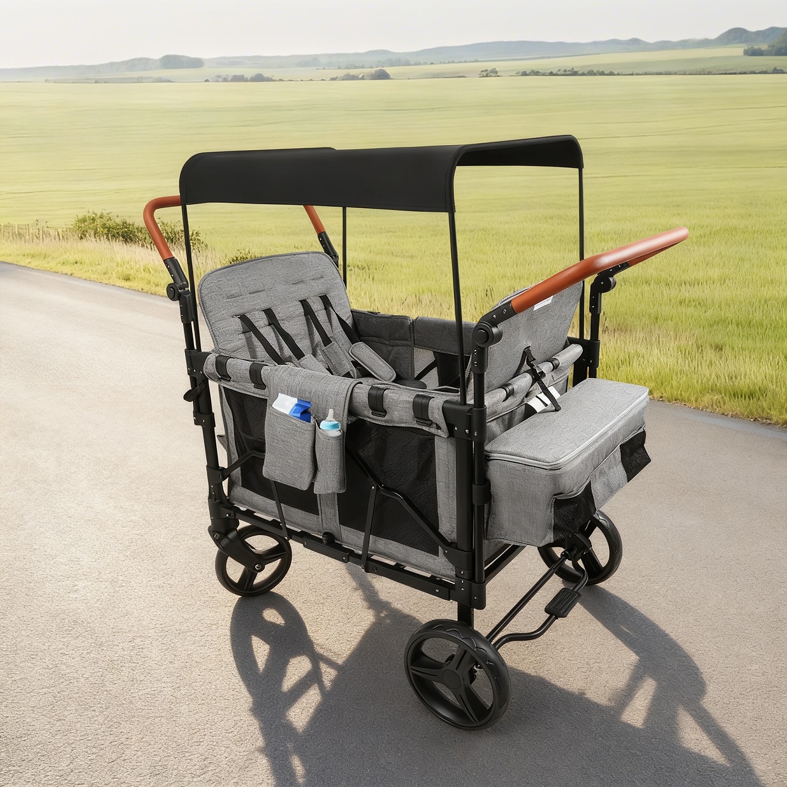 4 Seater Stroller Wagon Premium Quad Stroller Wagon for 4 Kids with Canopy Fold.