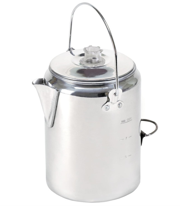 Stansport Aluminum Percolator Coffee Pot with Wire Handle 9 Cups Basket Included