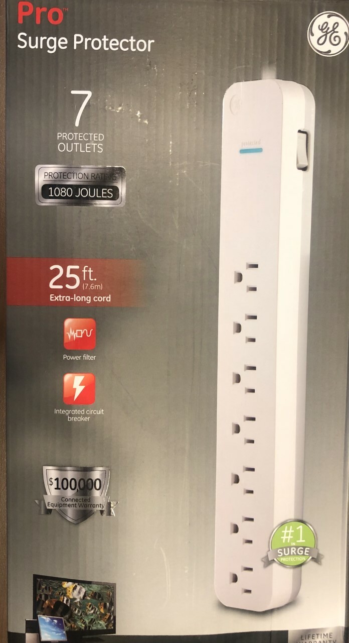 7-Outlet Pro Surge Protector Power Strip with 25-Foot Cord (White)