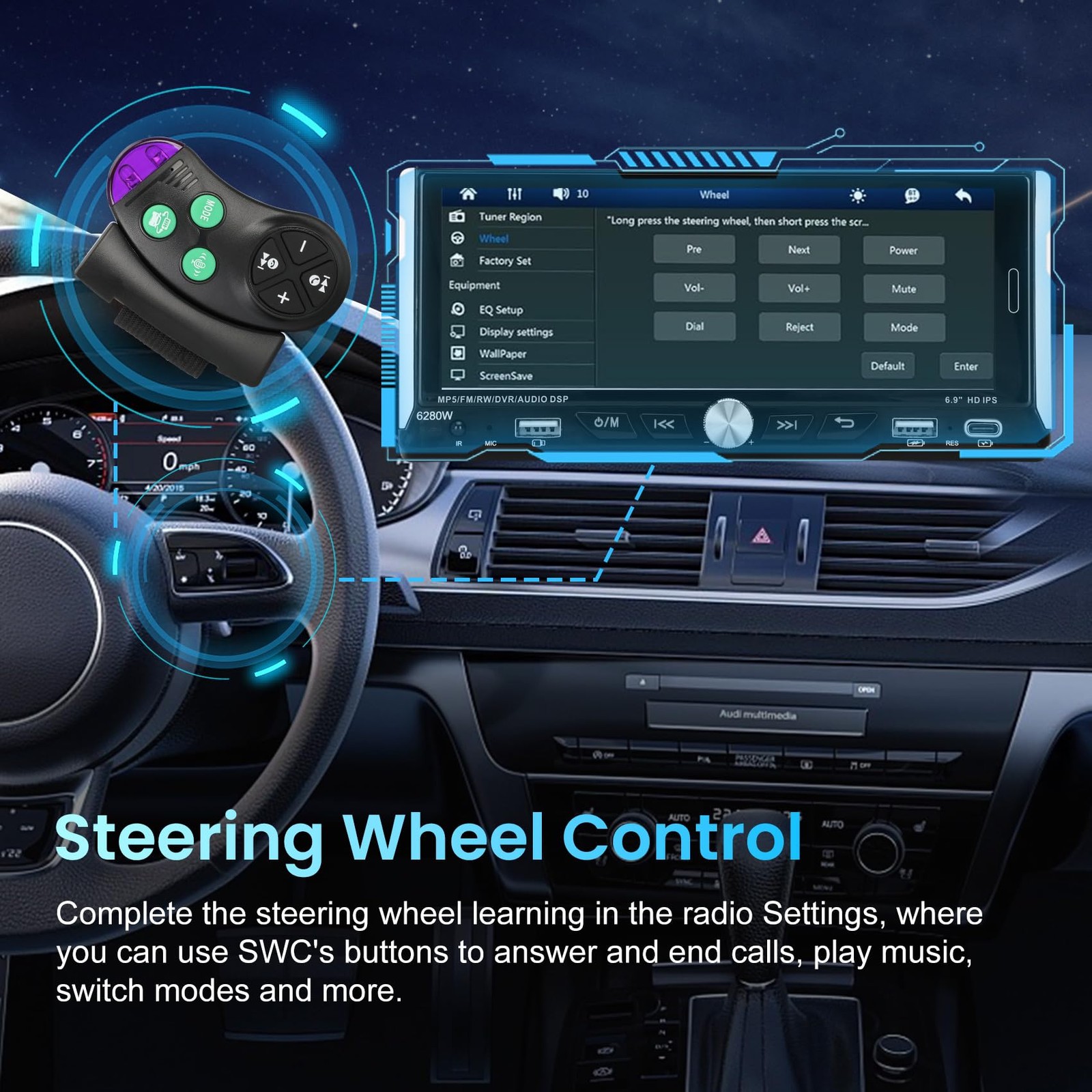 6.86' Single Din Touchscreen Car Stereo with Wireless Apple Carplay Android