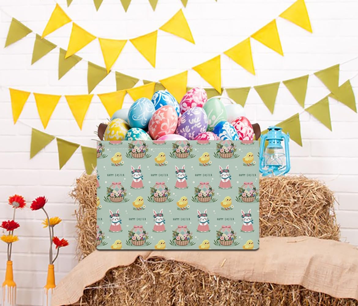 HKEC Rectangle Green Easter Basket Empty,Easter Gift Bakset for Egg Hunting,B...