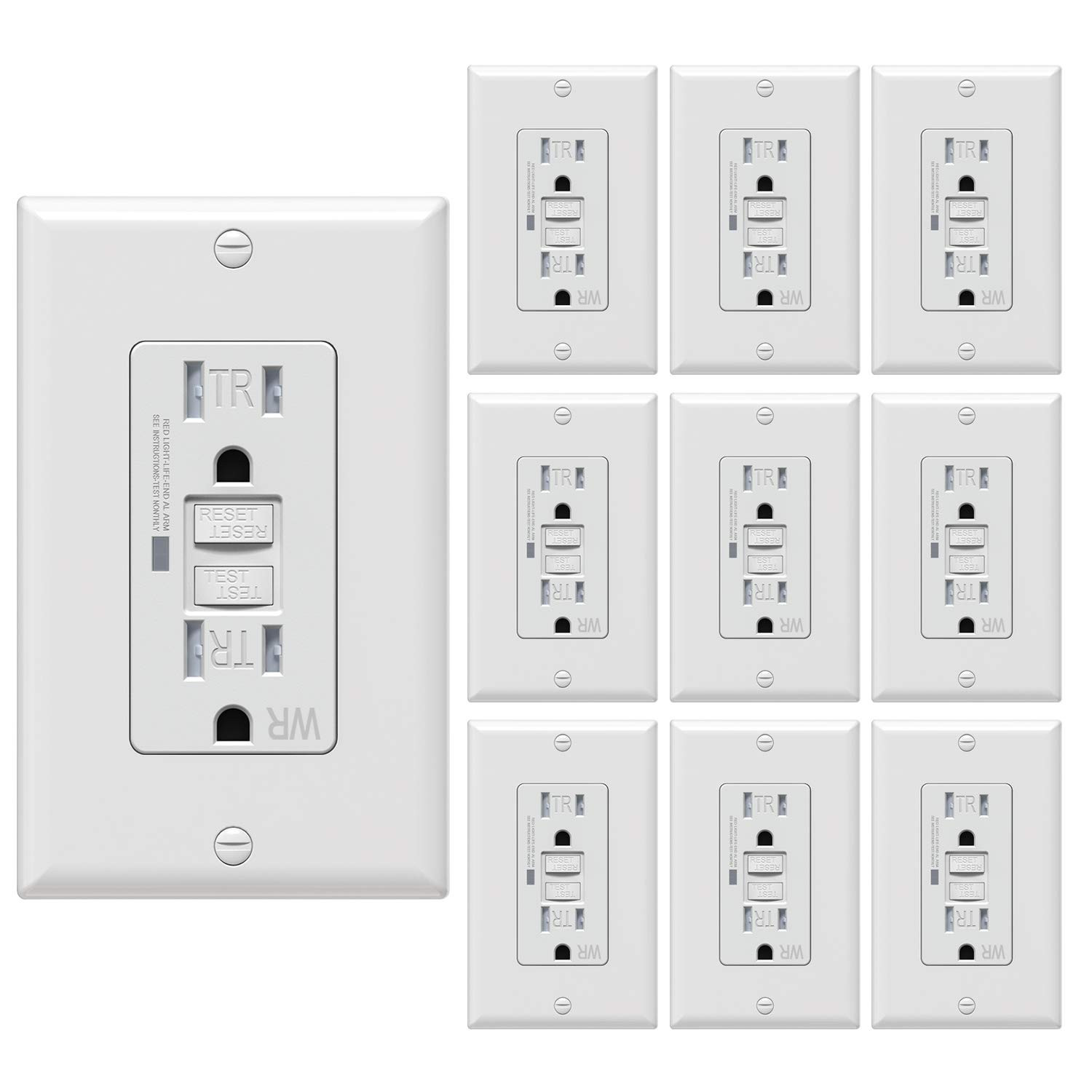 [10 Pack]  Self-Test GFCI Outlets, Tamper-Resistant and Weather-Resistant, GFCI