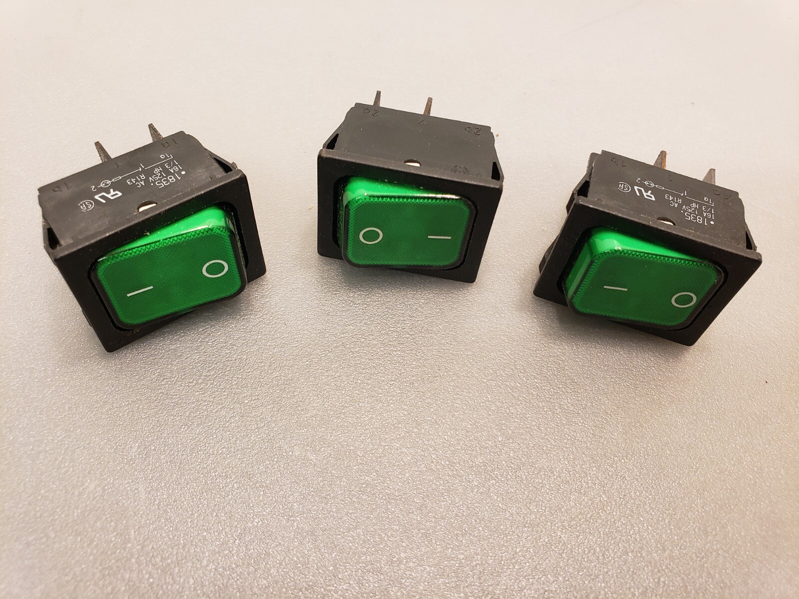 QTY=3 Marquardt Rocker Switch 1835 R143 Lighted Green 16A 125V AC 1/3HP Lot of 3