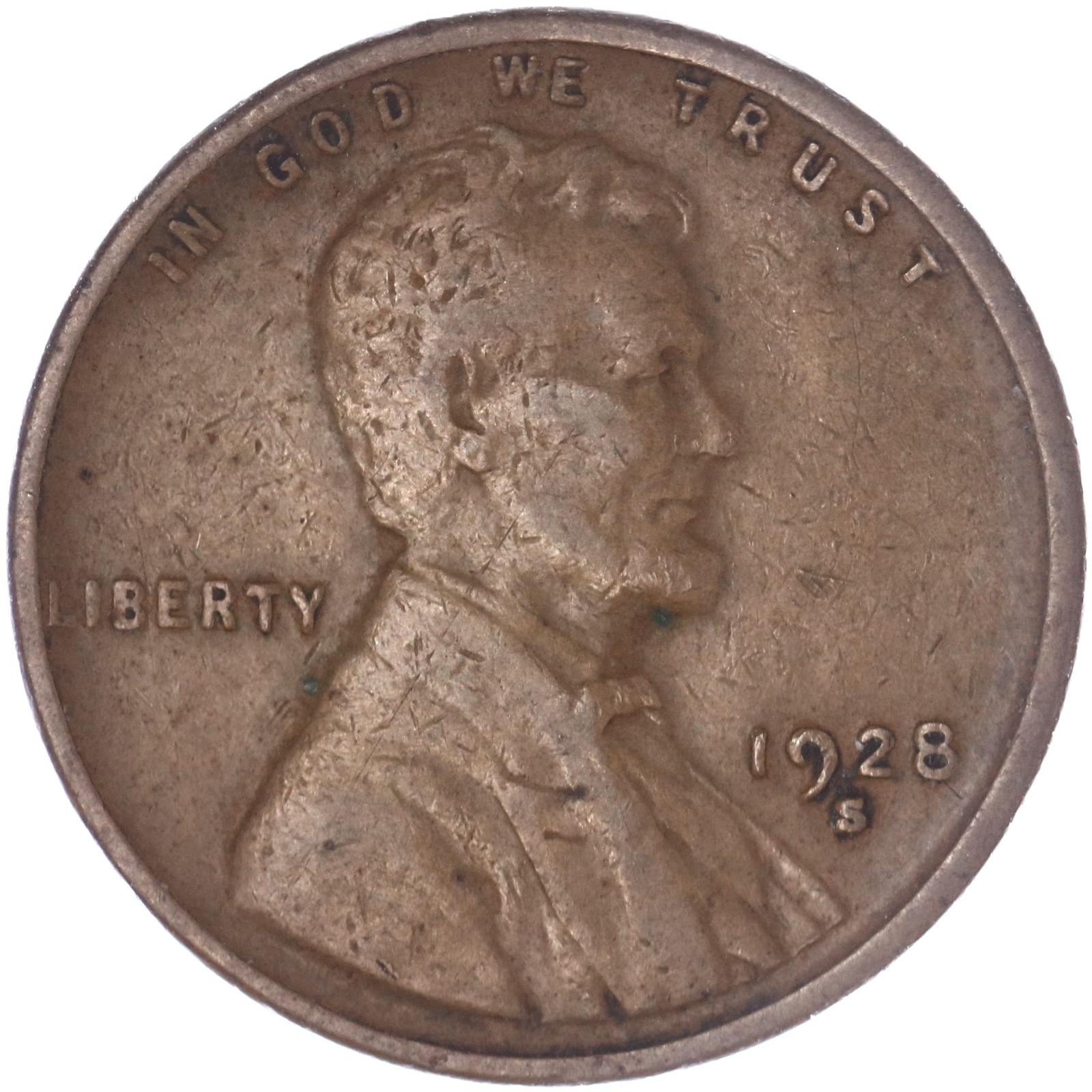 1928 S Lincoln Wheat Cent Small S Very Good Penny VG