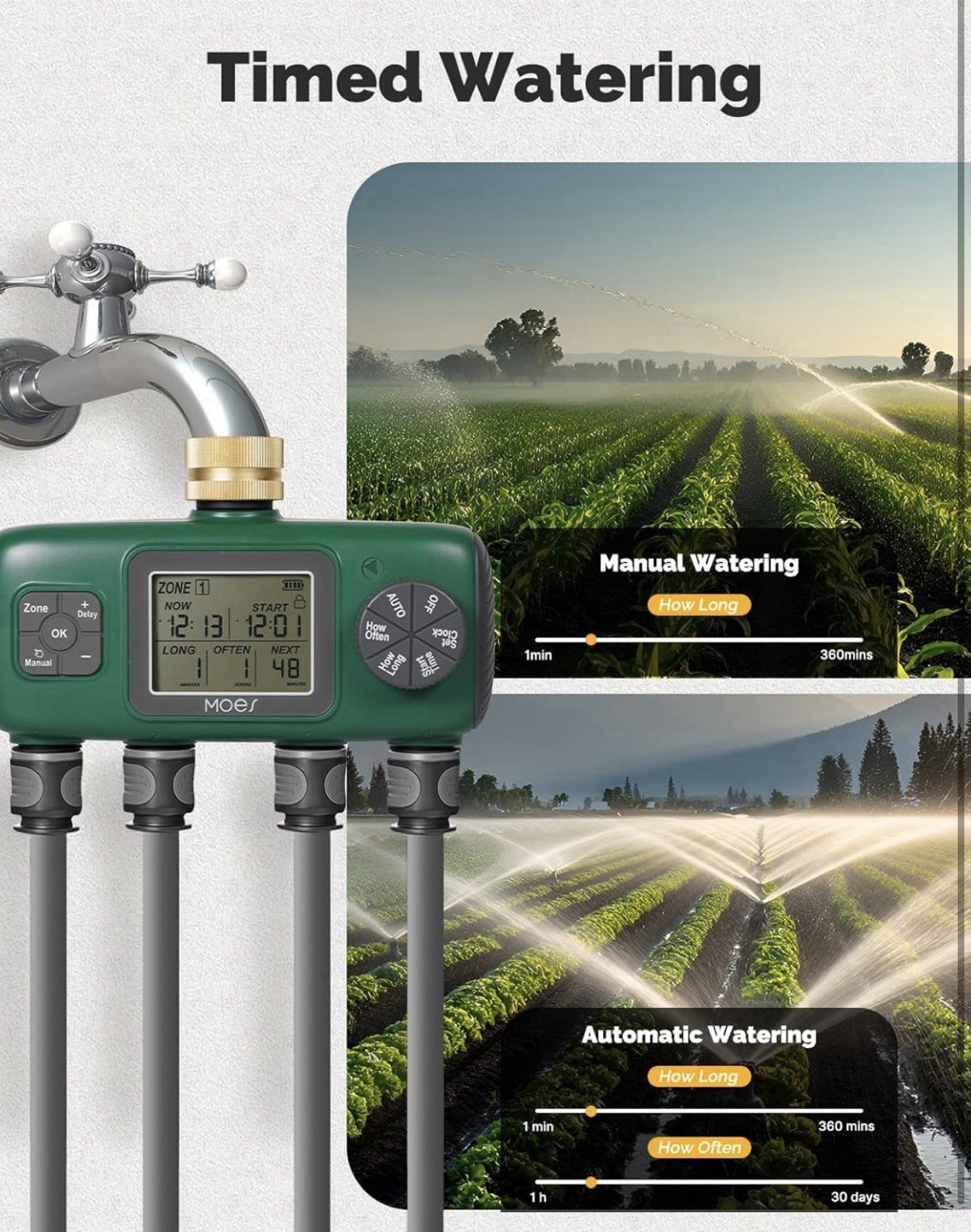 MOES 4 Outlet Sprinkler Timer Brass Inlet Programmable Irrigation Controller New