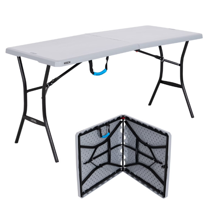 Lifetime 5-Foot Fold-in-Half Table – Portable Indoor/Outdoor Utility Table,Gray