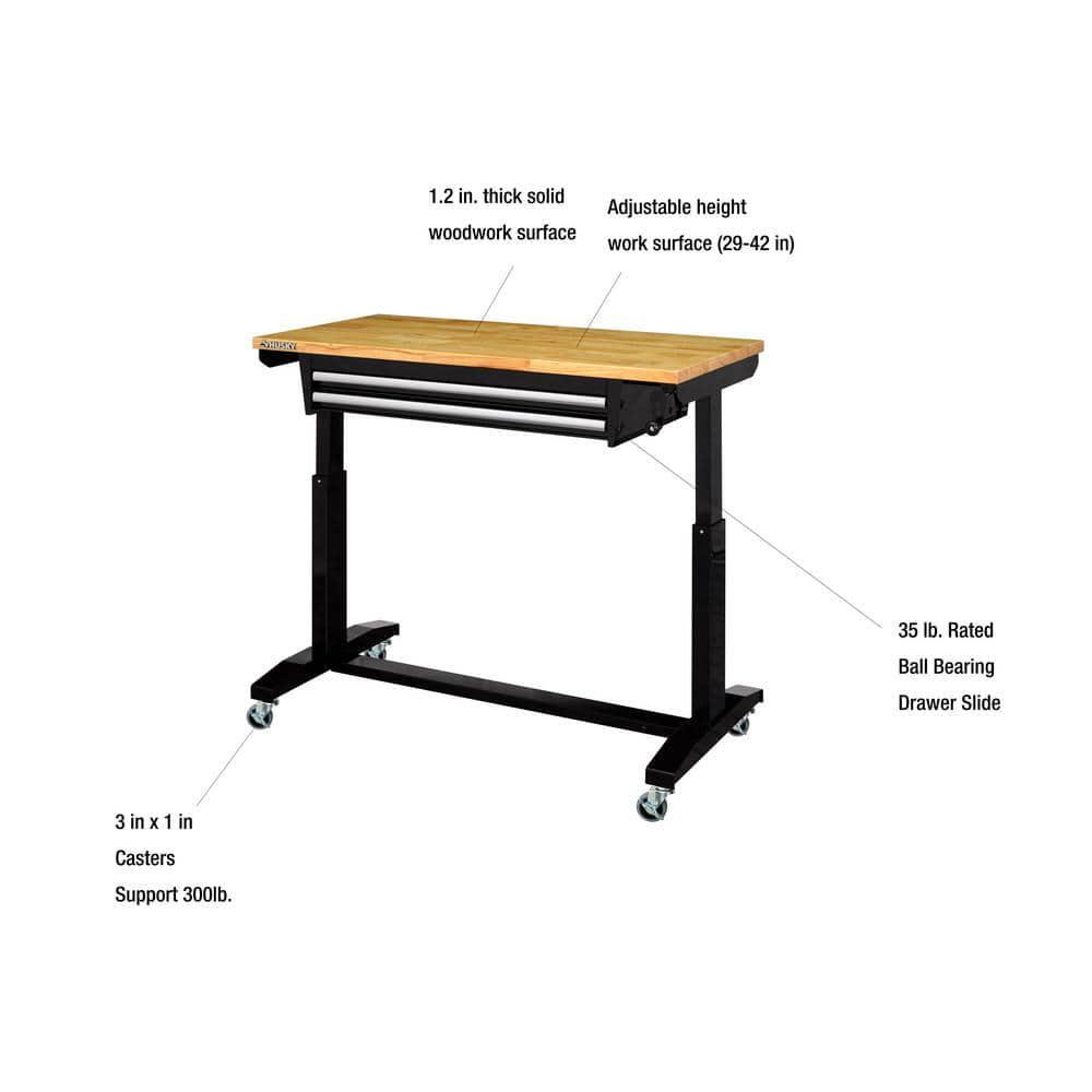 Worktable Tool Storage 46 in. W Black Adjustable Height 2-Drawers Home Desk