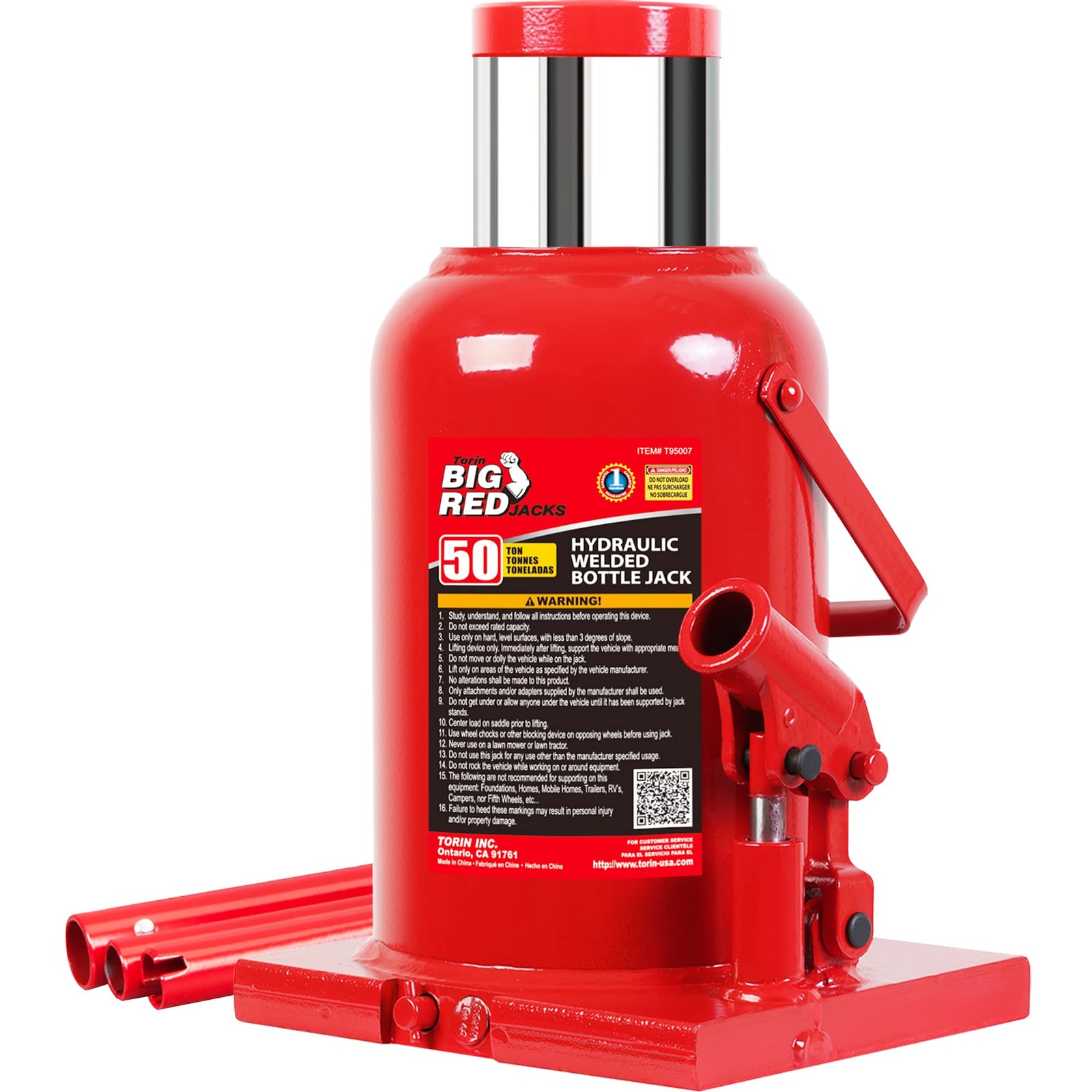 BIG RED Torin 50 Ton Hydraulic Stubby Low Profile Welded Bottle Jack , Red