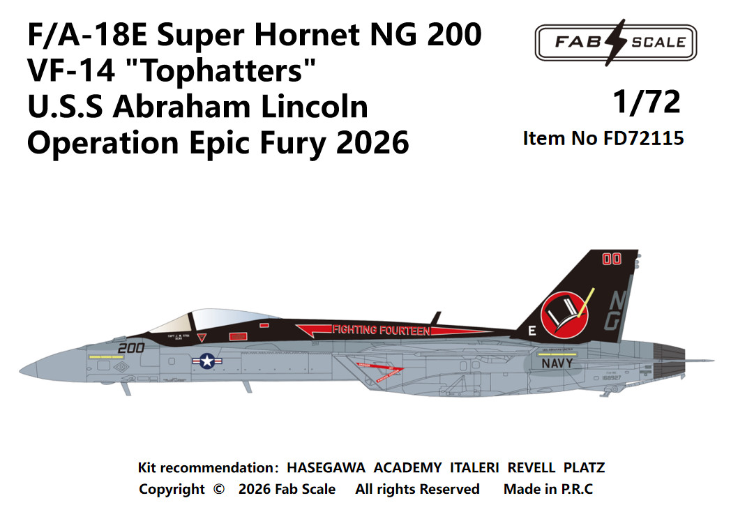 FAB FD72115 1/72  FA-18E VFA-14 Operation Epic Fury 2026 3D Printed Parts