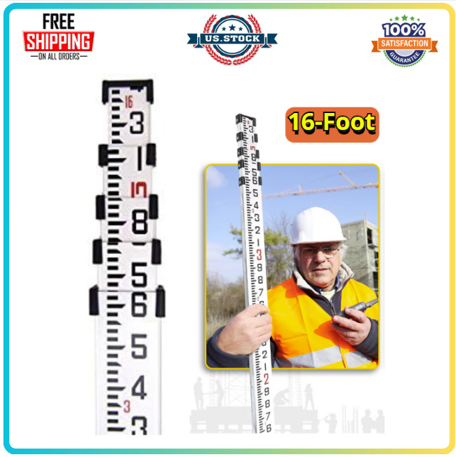 16-Foot Aluminum Grade Rod 10Ths Dual Sided 5-Section Telescopic Leveling Rod