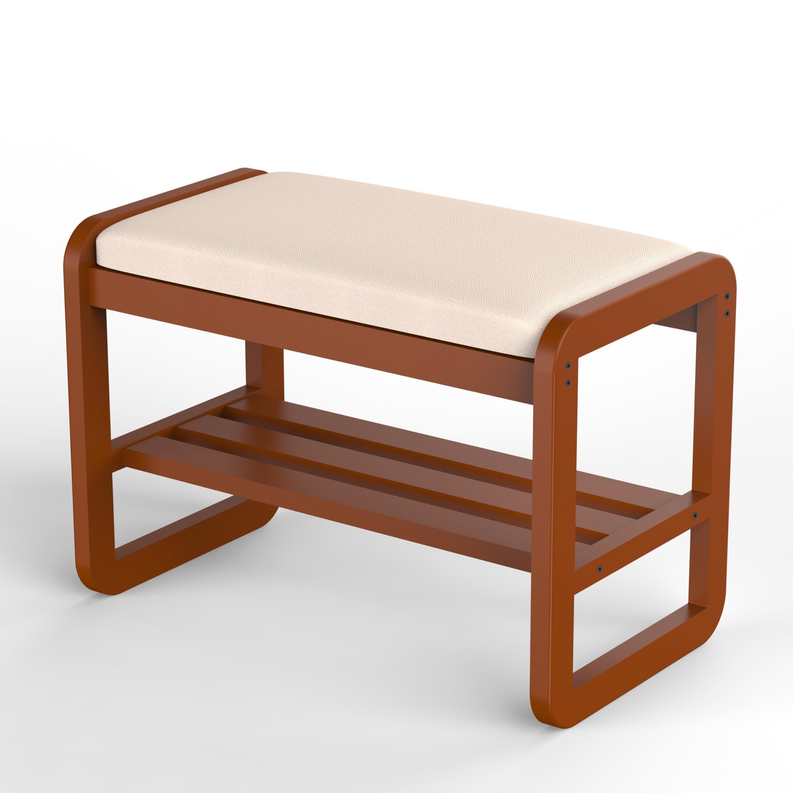 Wuditure Solid Wood Shoe Rack 2 Tier Shoe Storage Bench Cushion Seat 6 Pair