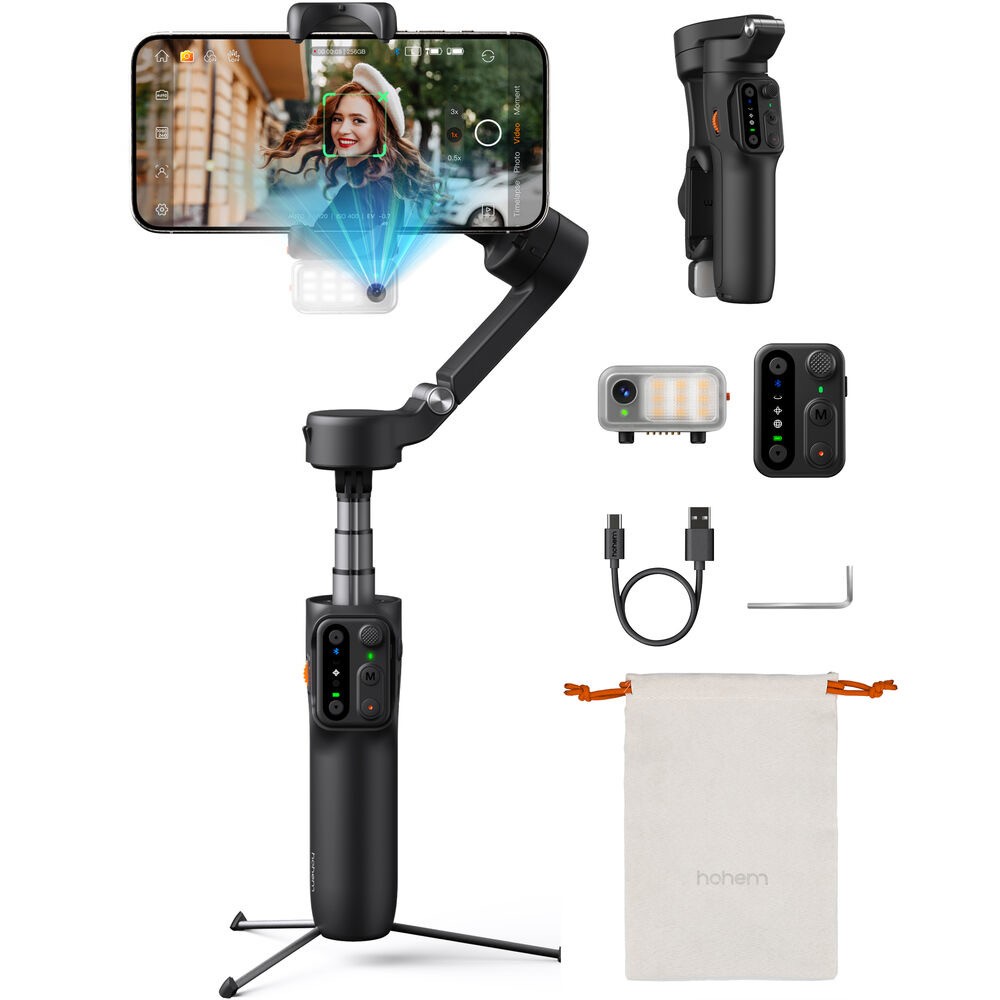 Hohem iSteady V3 AI Smartphone Gimbal w/AI Tracker & Fill Light Module in Black