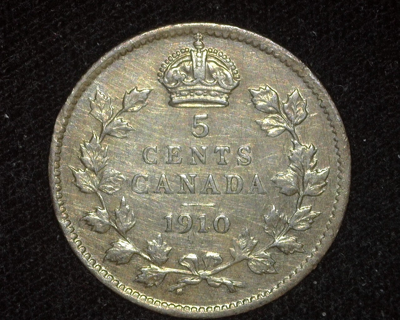 CANADA 1910 PL 5 CENTS KM13 SILVER ABOUT UNCIRCULATED ~M14