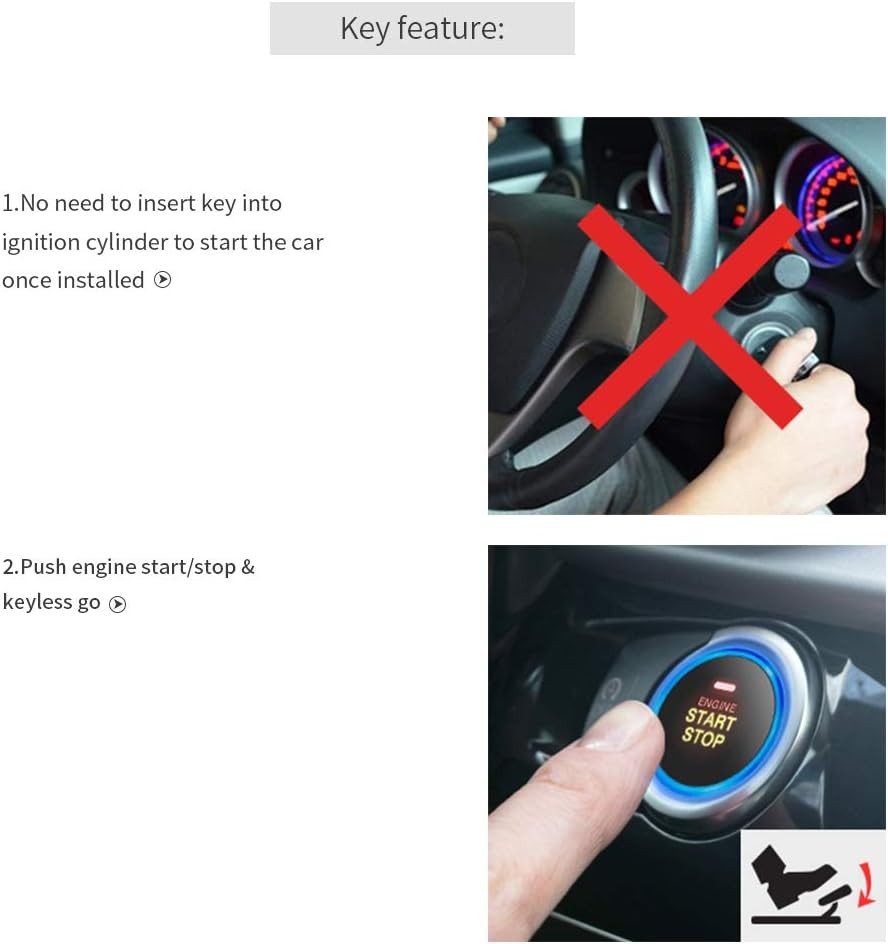 12V Cars Ignition Switch RFID Engine Start Push Button Keyless Entry Starter Kit
