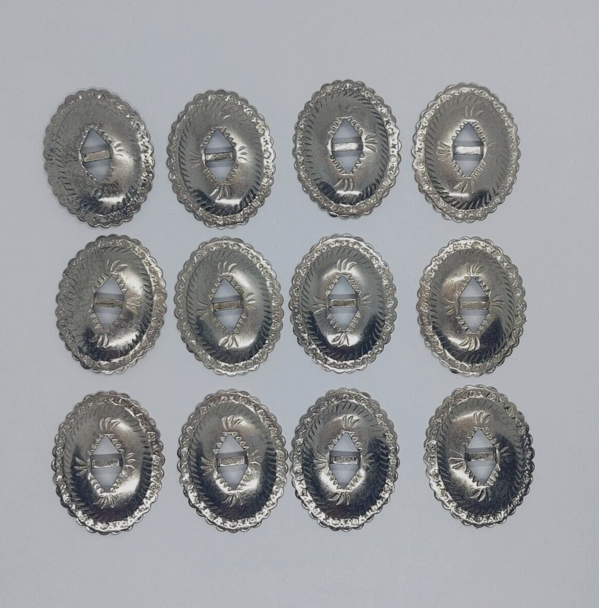 12 Small Antiqued Western Leathercraft oval Slotted Concho 1 1/4" x 1 "