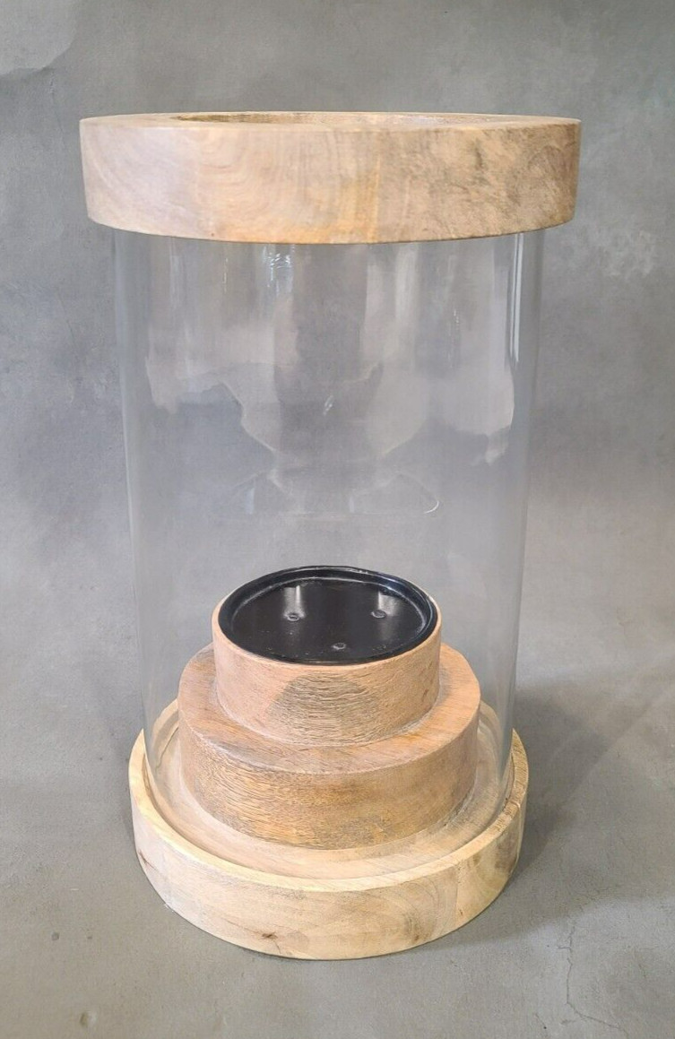 Large Wooden Glass Candle Holder 15x9” Home Décor Art Decoration