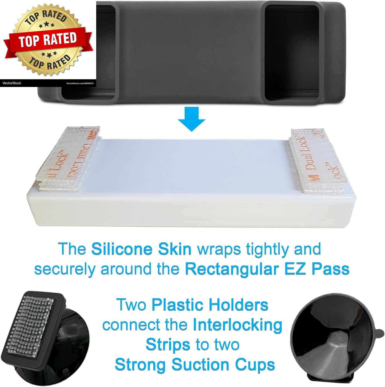 Silicone Skin + Holders for the New Rectangular EZ Pass with Interlocking Strips