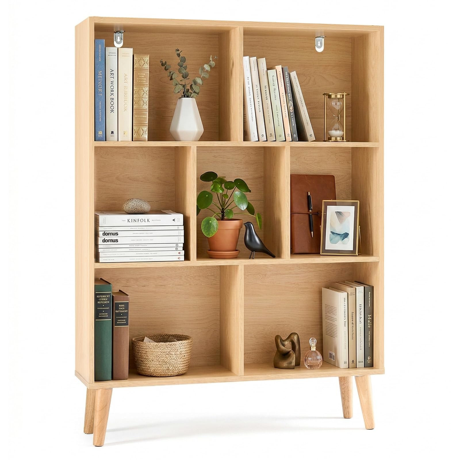 Cube Bookshelf 3 Tier, Wooden Bookcase with Legs Storage Organizer