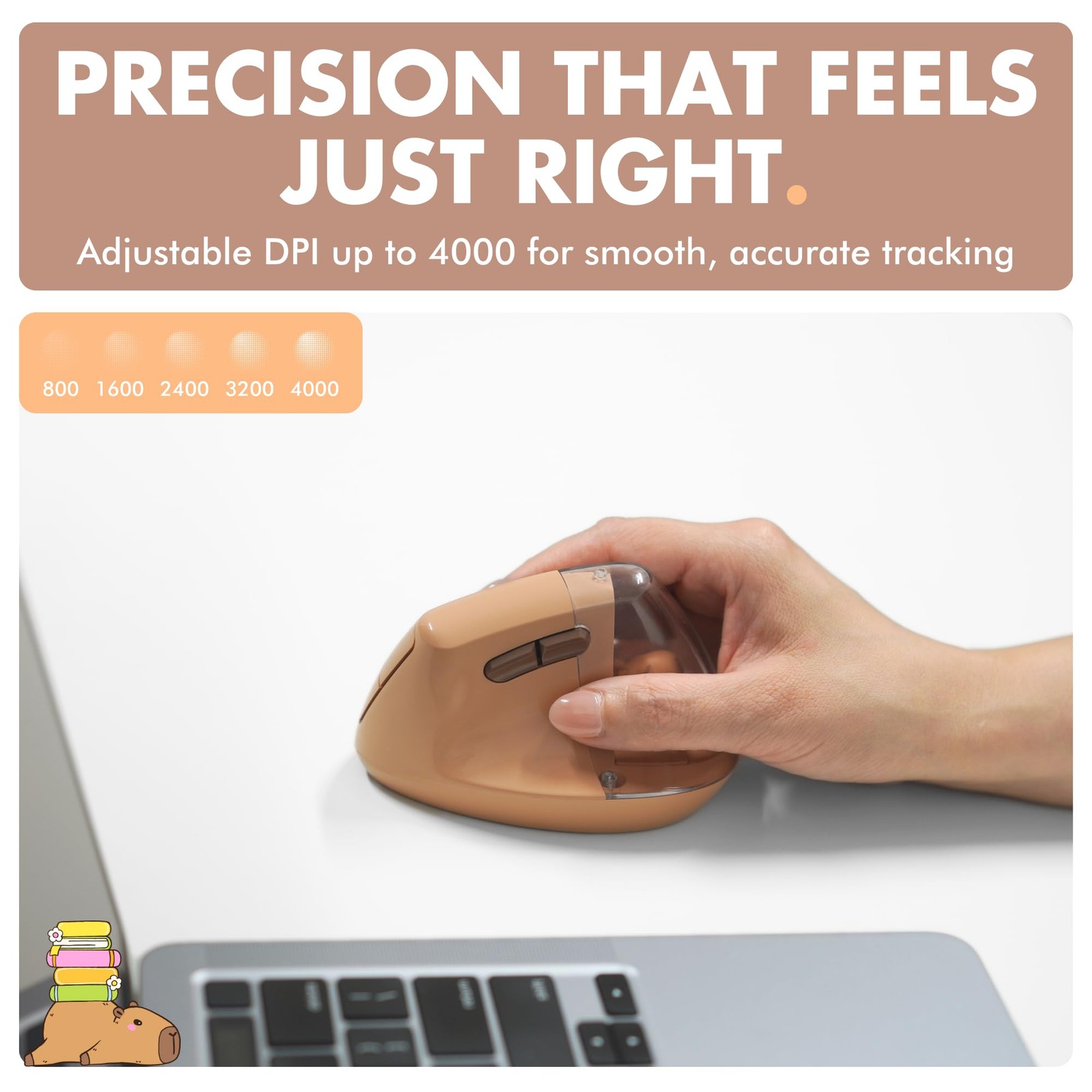 Wireless Vertical Ergonomic Mouse - Click with Capybara - (BT + 2.4G) Up to 4...