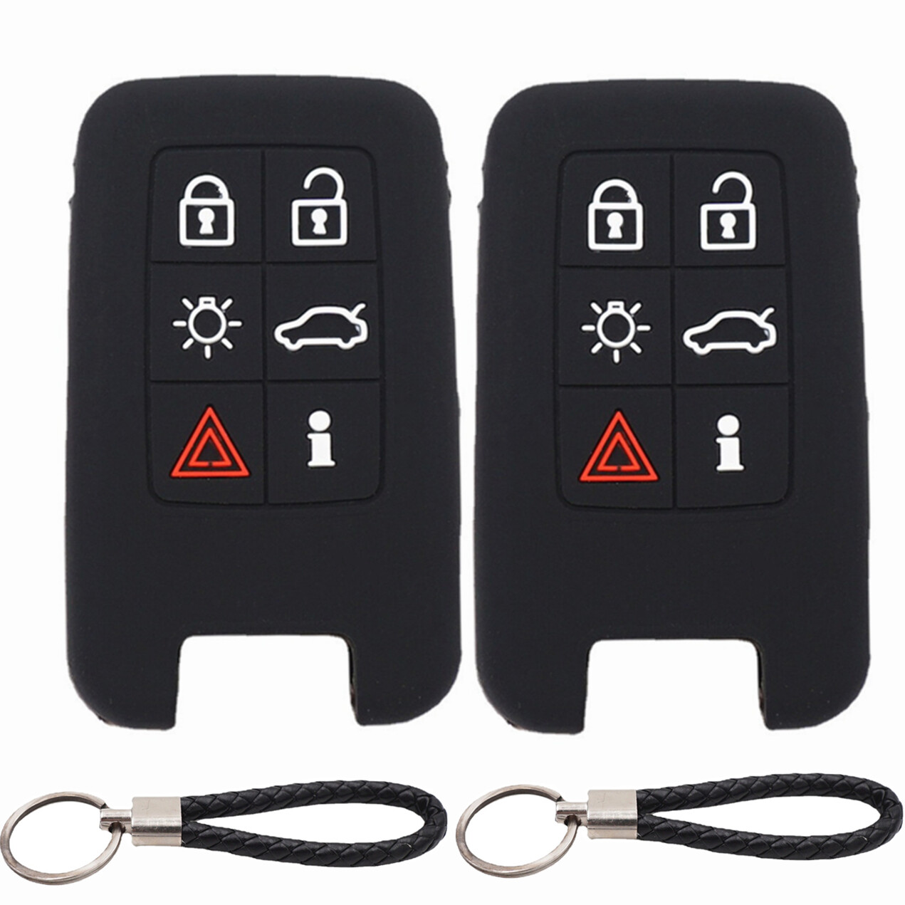 2Pcs 6 Buttons Silicone Key Fob Cover Keychain for Volvo V40 XC60 V60 S60 XC70