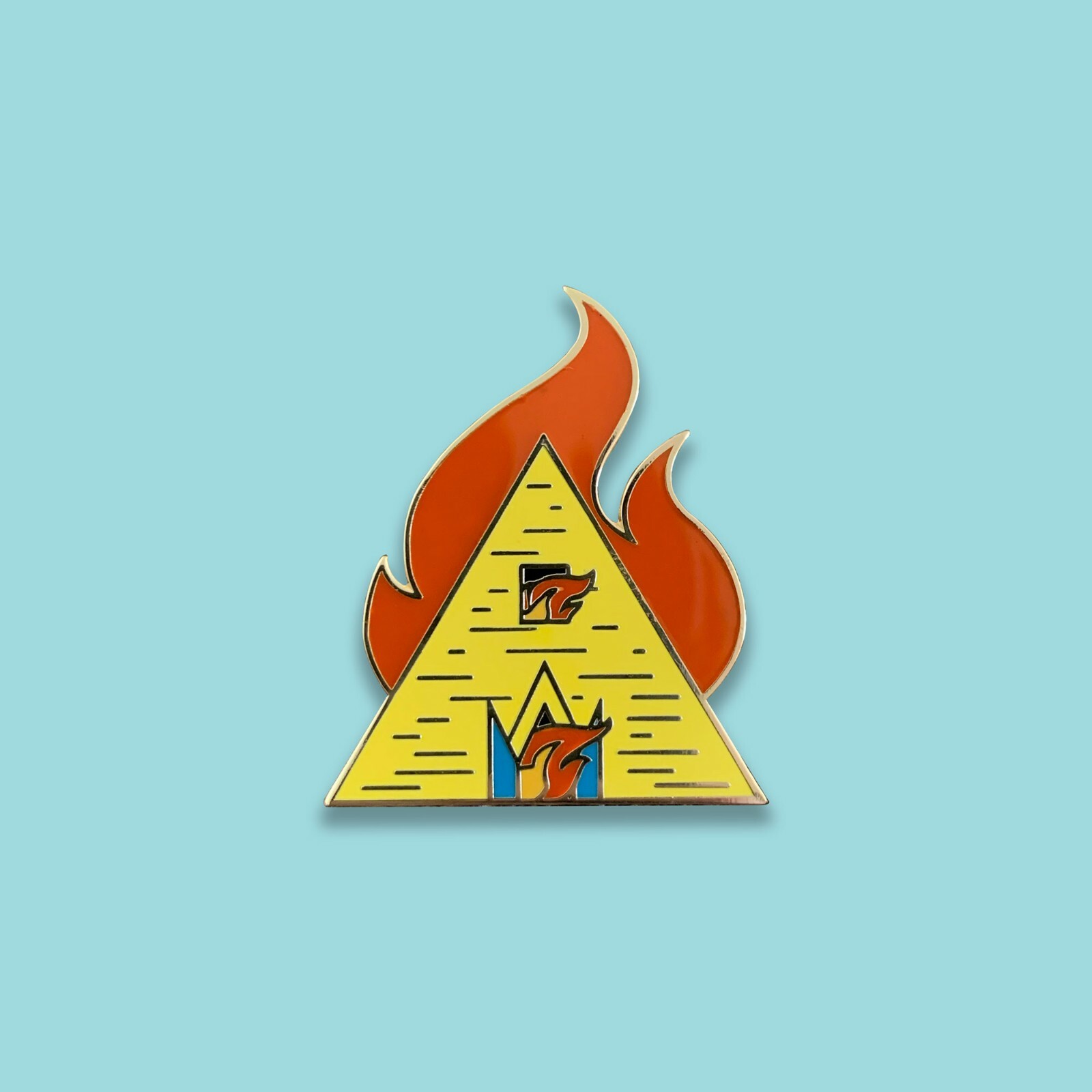 Midsommar Yellow Burning Temple Horror Hard Enamel Pin w butterfly backing Gold