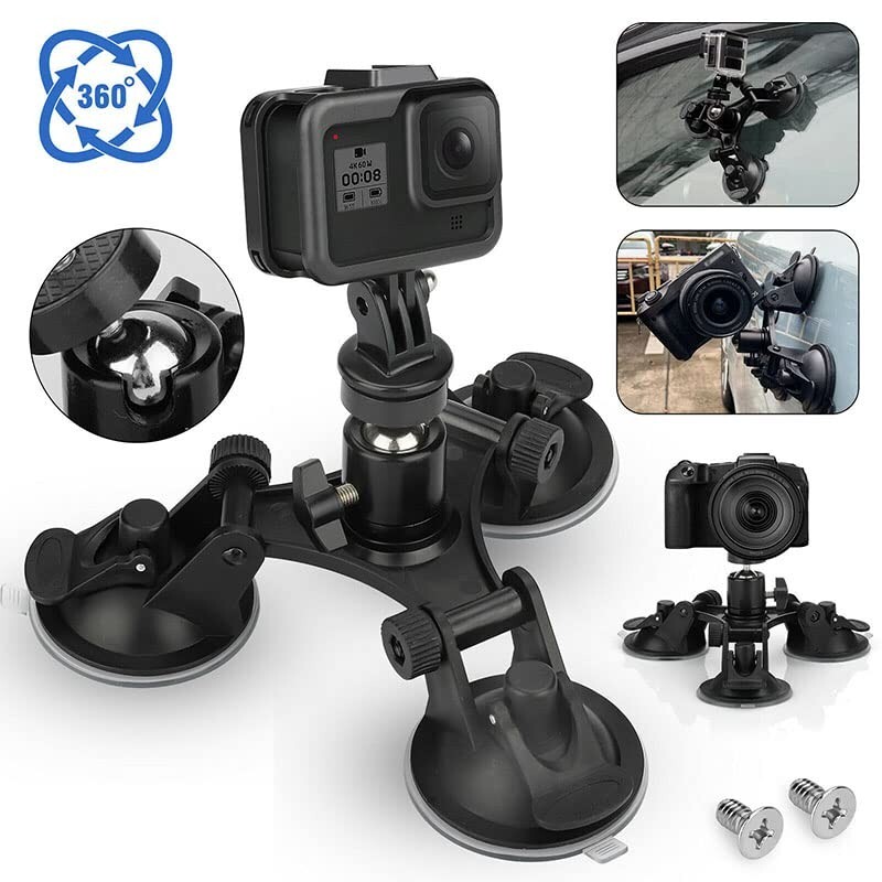 360° Triple Suction Cup Adjustable Car Holder Mount for GOPRO hero7/6/5/2/3/3+/4
