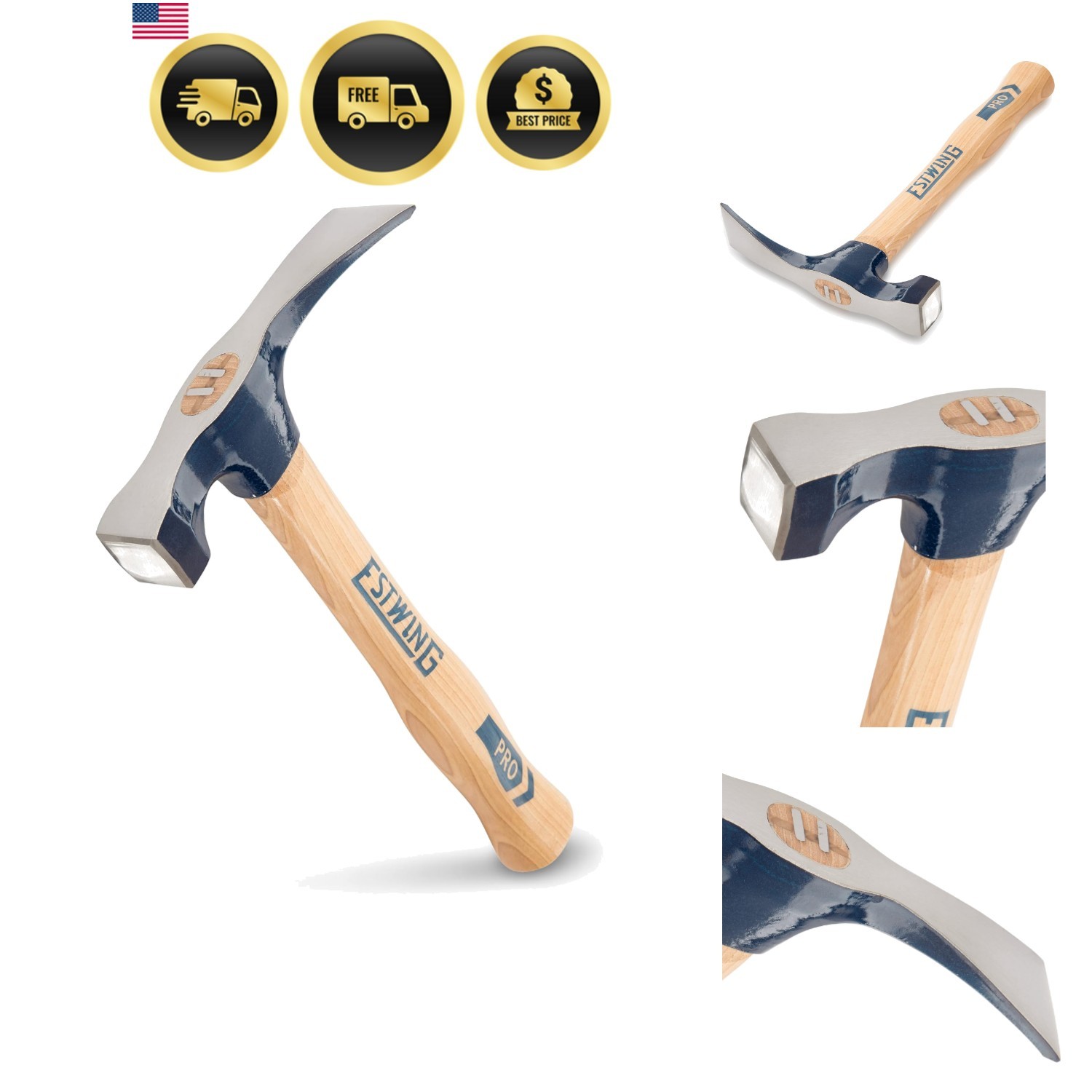Bricklayer's/Mason's Hammer - 21 oz  Made Masonry Tool with Forged Steel Head...
