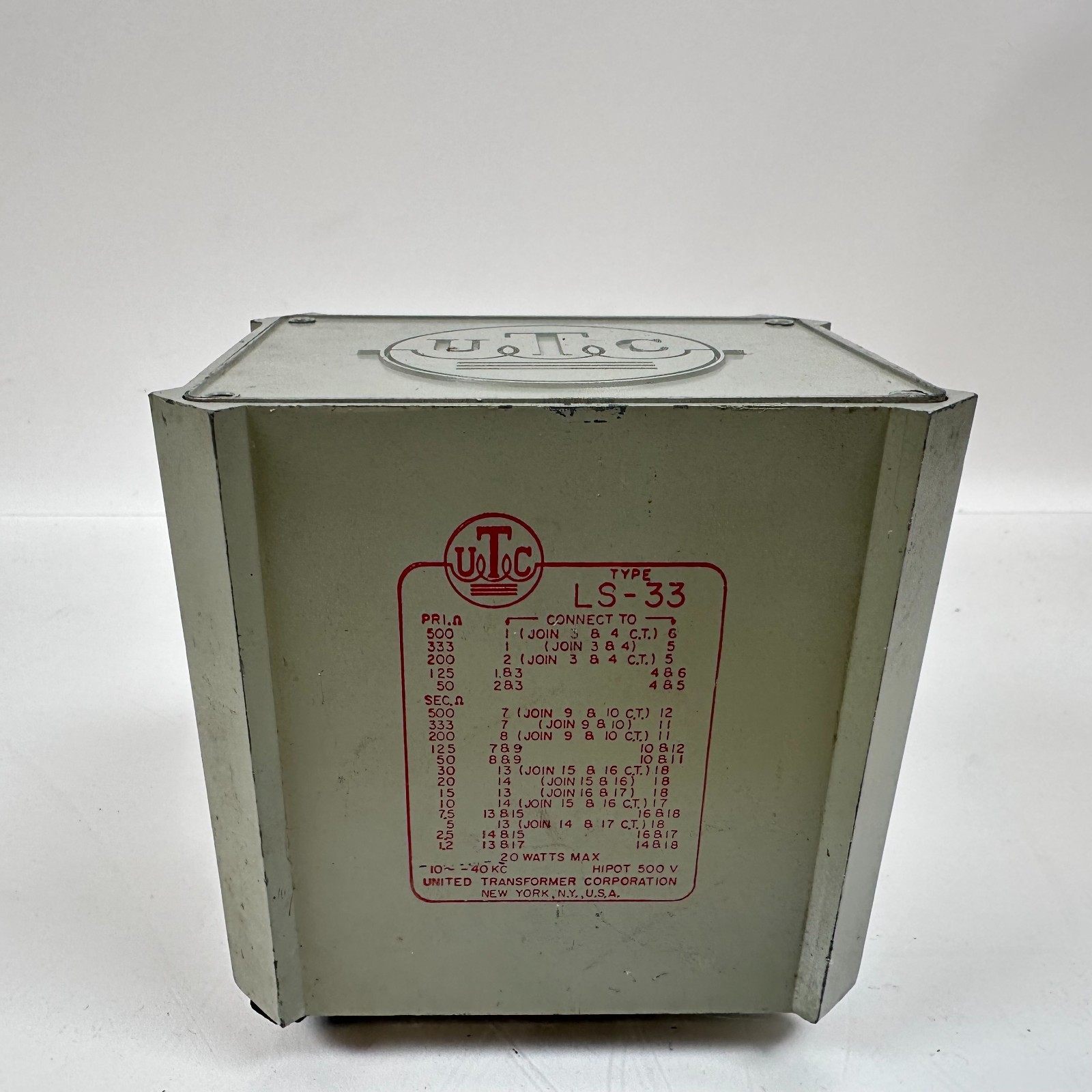 Vintage Original UTC LS-33 Line Matching Interstage Transformer LS33