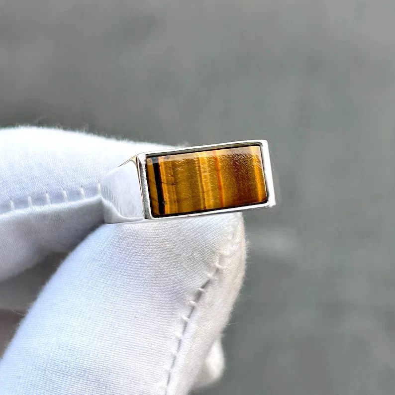 Genuine Tiger’s Eye Ring Solid 925 Sterling Silver Men’s Statement Jewelry
