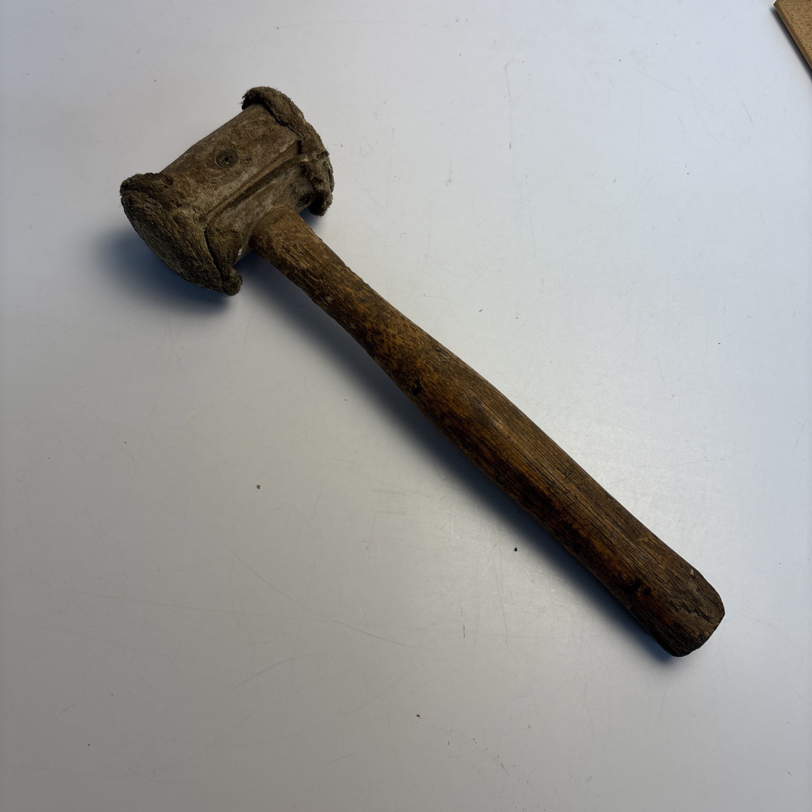 Vintage Leather Rawhide Mallet Hammer 12” Wood Handle 3” Head