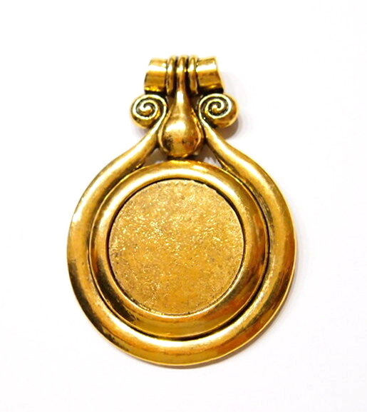 4 of 30mm Round Antique Gold XLarge Double Banded Pendant Settings 72x52mm