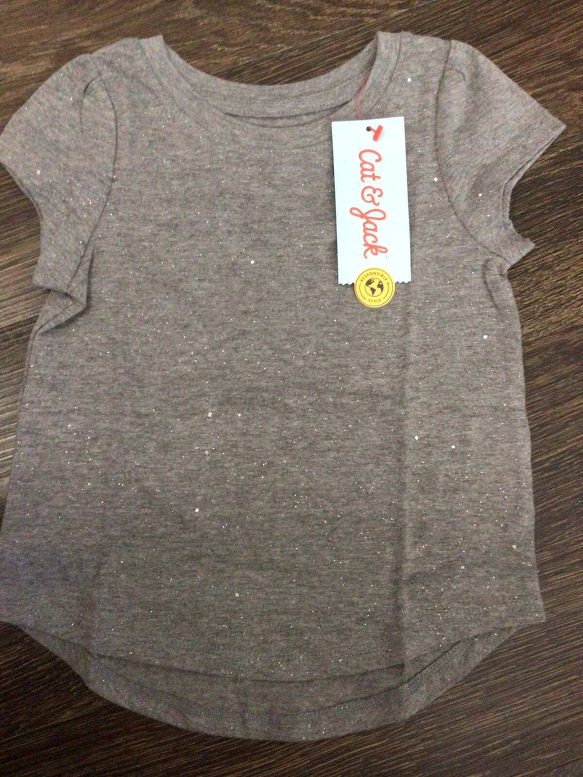 Cat & Jack Toddler Girl’s T Shirt Sparkle Glitter Short Sleeve Grey NWT Size 3T