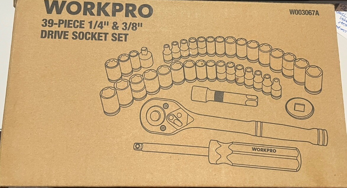 BRAND NEW IN BOX WORKPRO 39 PIECE DRIVE SOCKET SET W003067A 1/4” 1/8” BLACK CASE