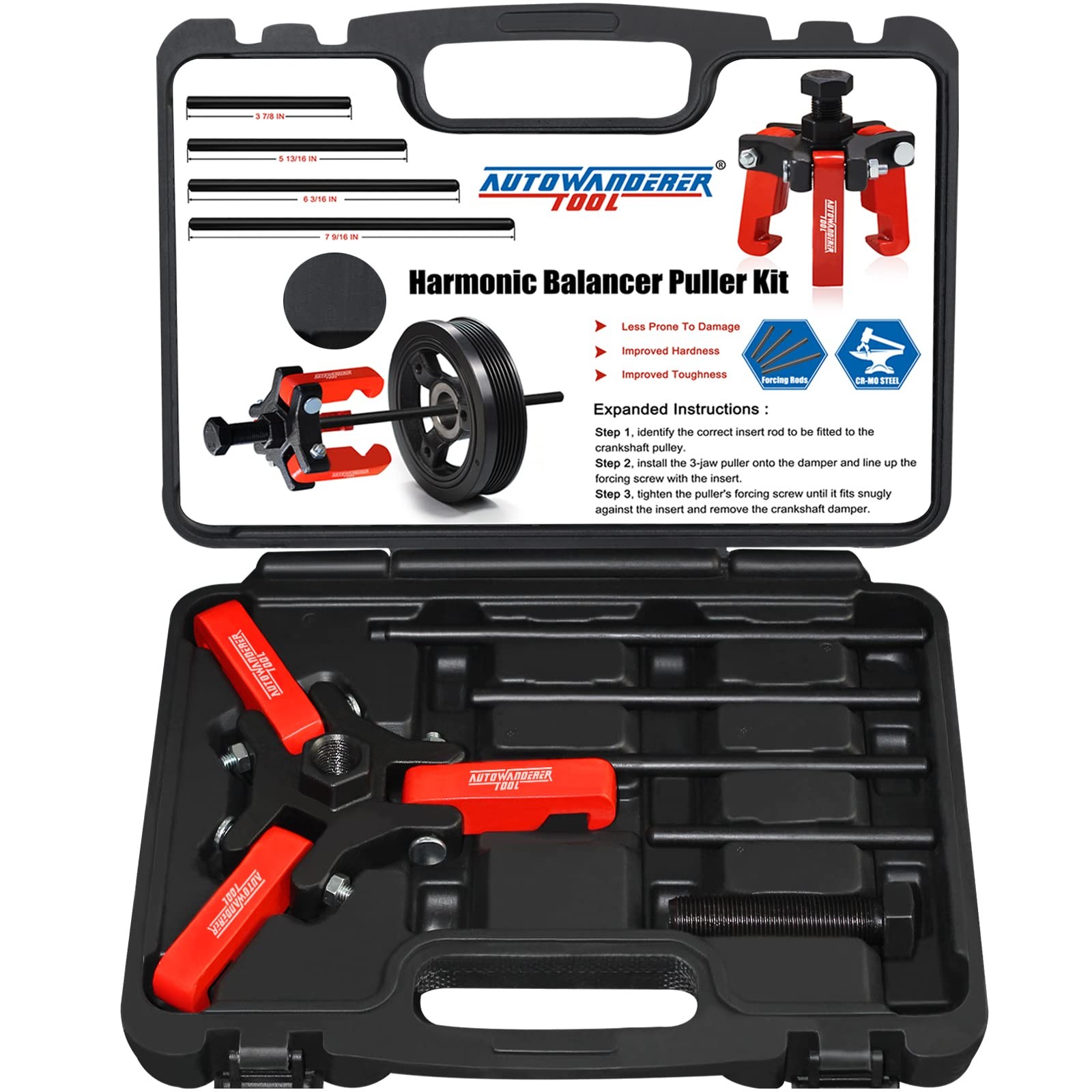 Harmonic Balancer Puller with Adjustable 3Jaw Puller Kit, Forcing Screw Fits ...