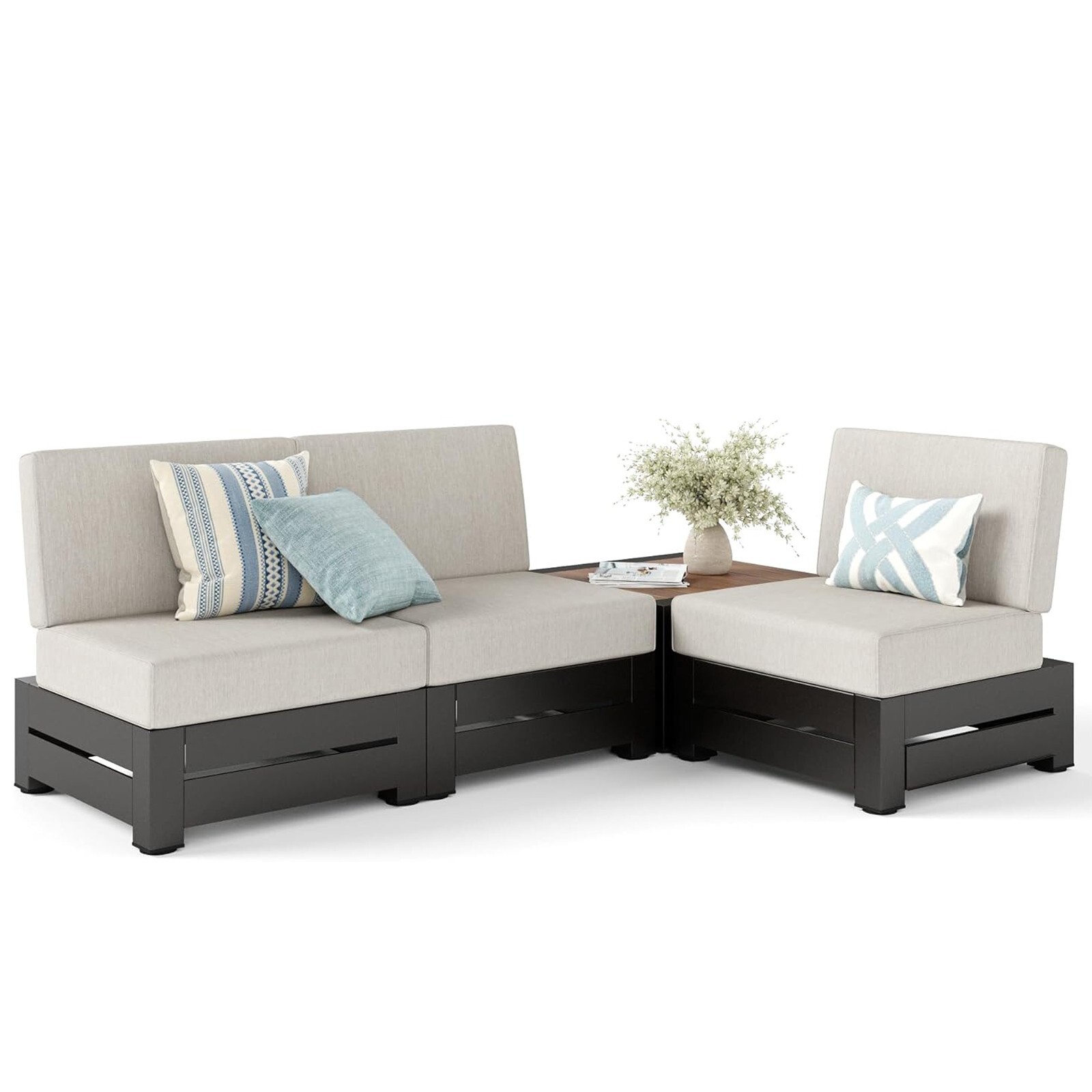 4 Piece Metal Patio Furniture Set Outdoor Sectional Conversation Set w/ Cushion