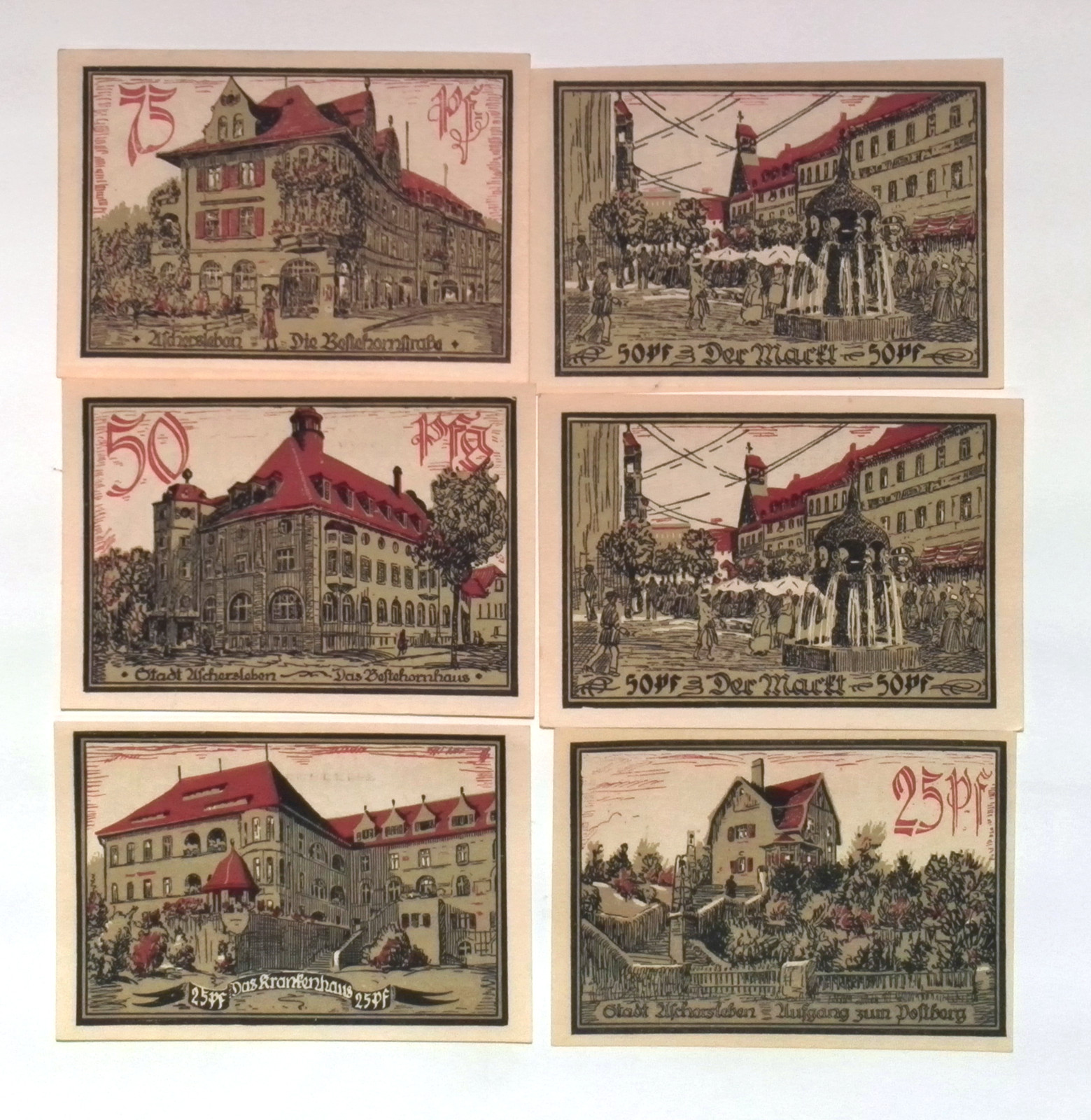 1921 Germany USCHERSLEBEN 25 50 75 Phennig Banknote / Notgeld Set ERROR NOTE