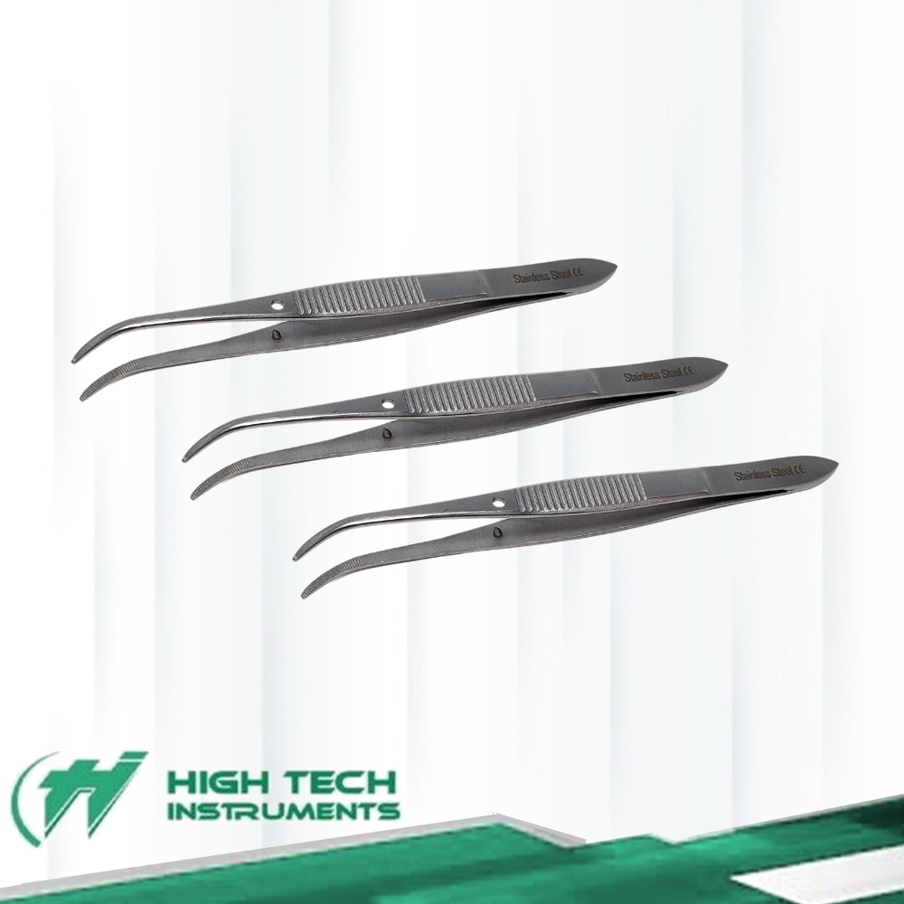 3 Pcs HALF CURVED IRIS EYE DRESSING SERRATED FORCEPS 4" SURGICAL INSTRUMENTS CE