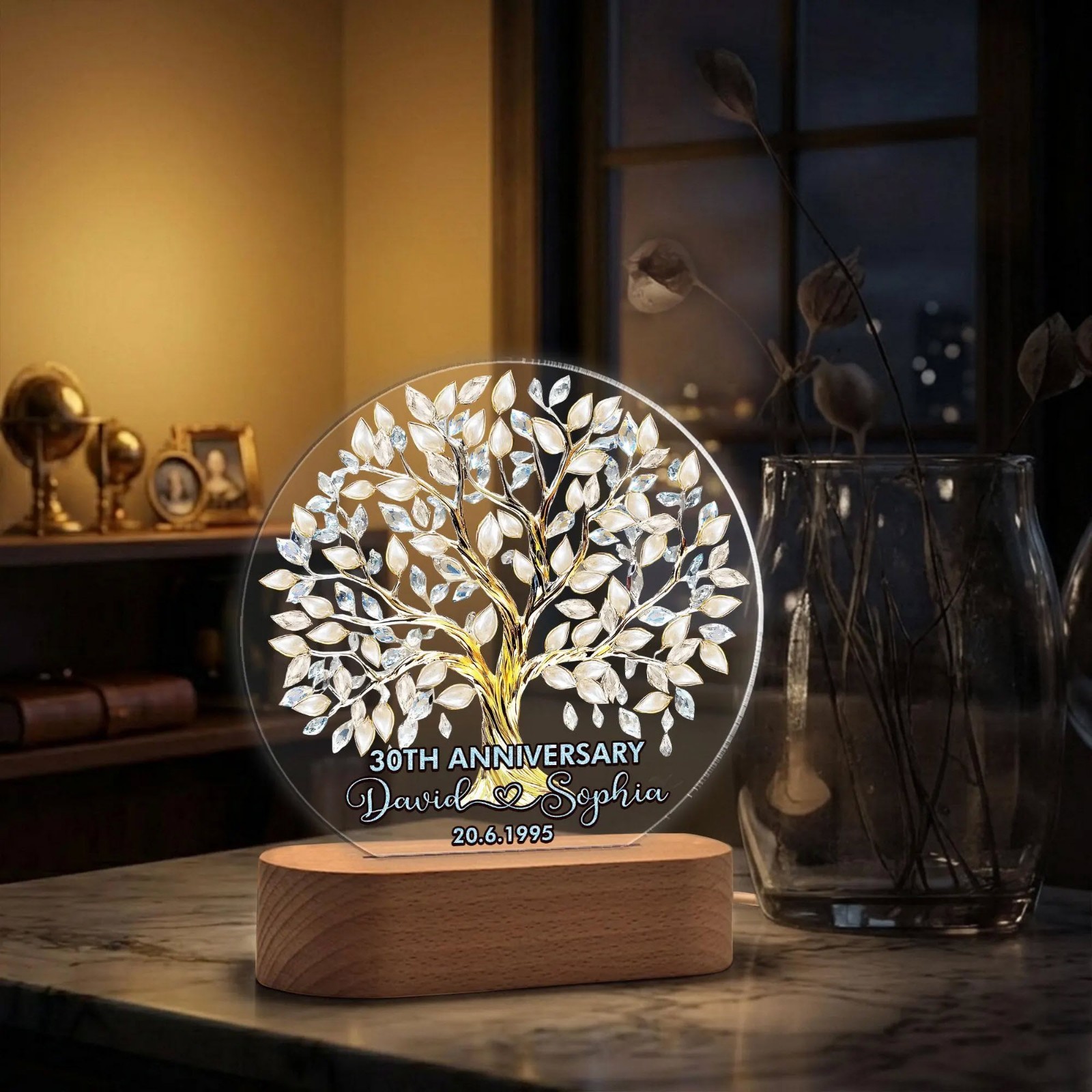 Personalized 30th Wedding Anniversary LED Light Pearl Anniversary Gift for Paren