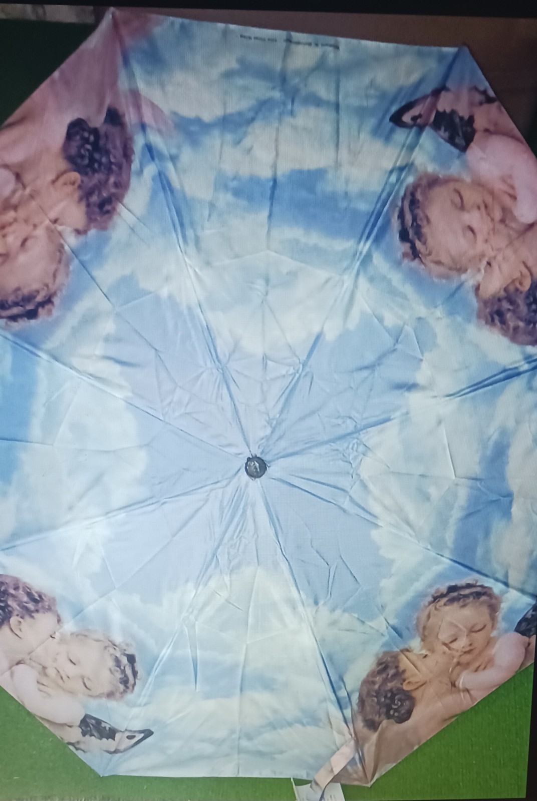 The First Kiss Ladies Umbrella, blue, cherub design