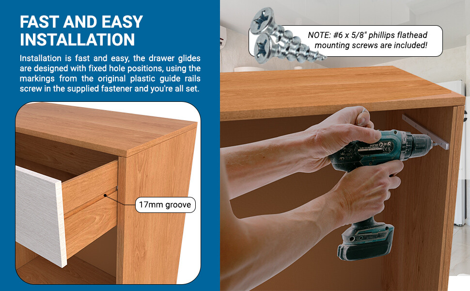 Plastic Drawer Rail 3/4" Extension Side Mounted White 11-1/4"