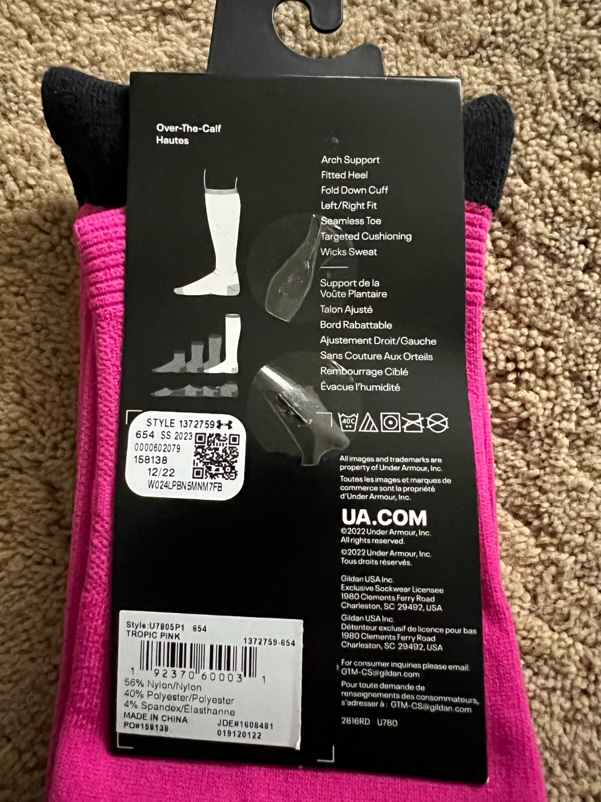 UA Under Armour Over the Calf OTC Soccer Socks Pink White Black Large