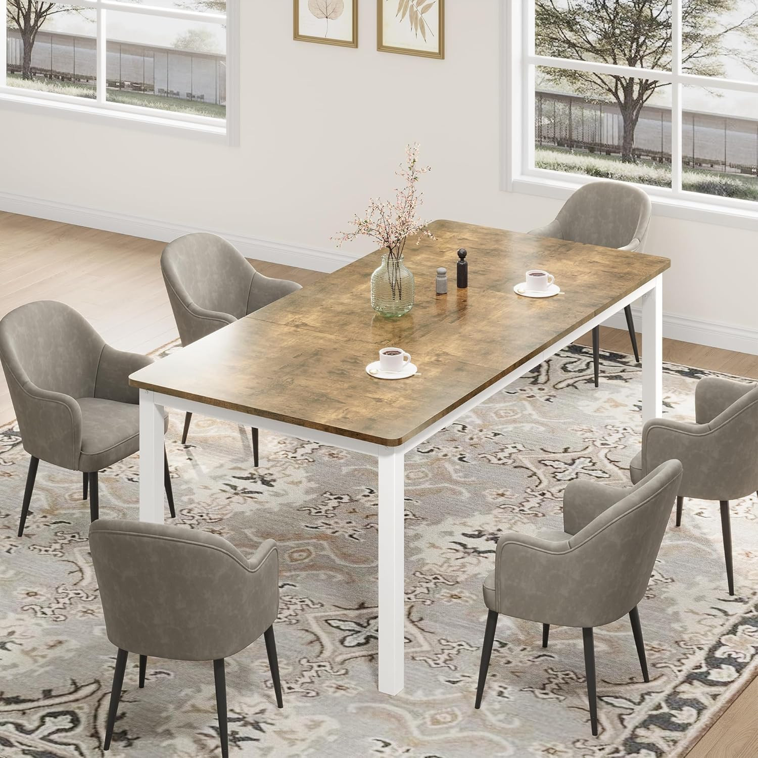 79" Modern Farmhouse Dining Table for 4-6 - Industrial Style Kitchen Table